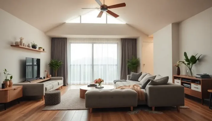 Modern, romantic interior with smart home devices subtly integrated into a loving newlyweds' setting.